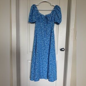 SHEIN Blue and White Floral Midi Dress Sz Small